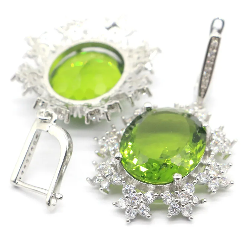 

Buy 5 Get 1 Free 38x20mm Big Gemstone Green Peridot Violet Tanzanite Smokey Topaz CZ Silver Dangle Plated Earrings