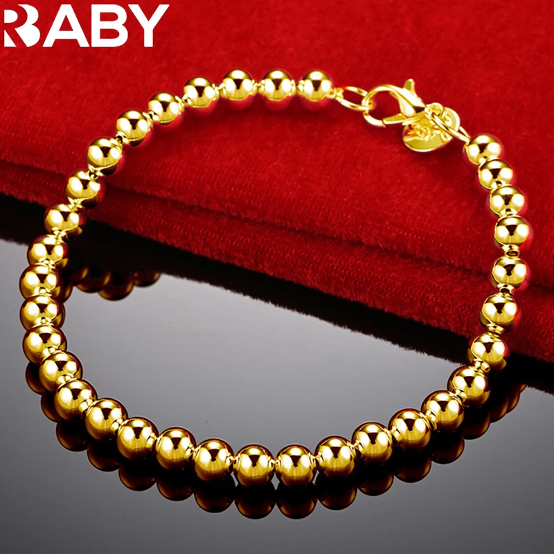 

URBABY 18K Gold Smooth 6mm Beads Bracelets For Women Men Fashion Wedding Engagement Party Charms Jewelry Accessories