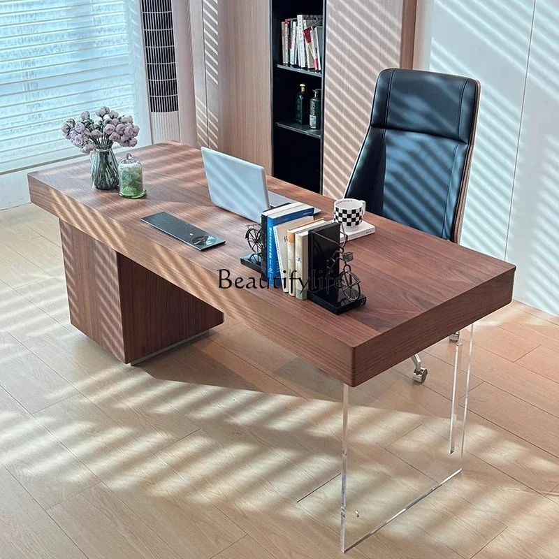 *Italian minimalist antique solid wood desk walnut color light luxury modern home