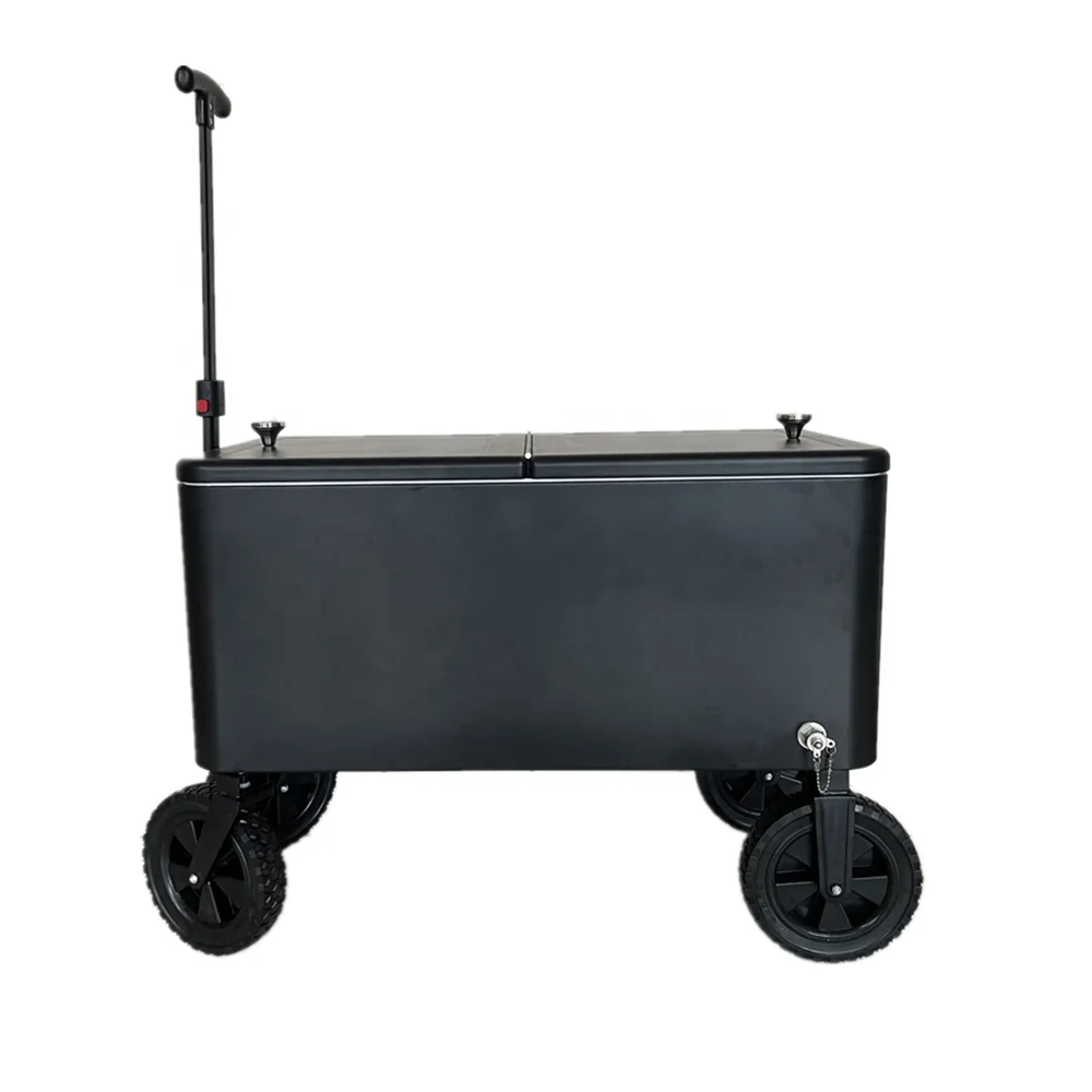 80 Quart Cooler Kitchen Wagon Wheels Beach/ Off Road Coolers With All Terrain Knobby Tires Outdoor Use Keep Cold 48Hours view 2