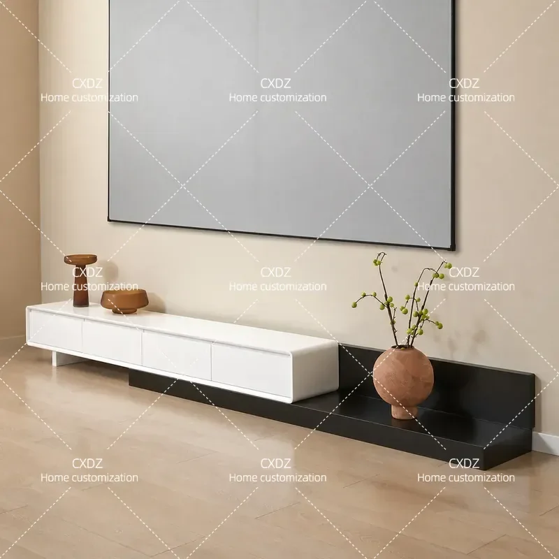 Solid Wood Paint Telescopic TV Cabinet Floor to Ceiling Size Coffee Table Removable Cream Style Floor Cabinet