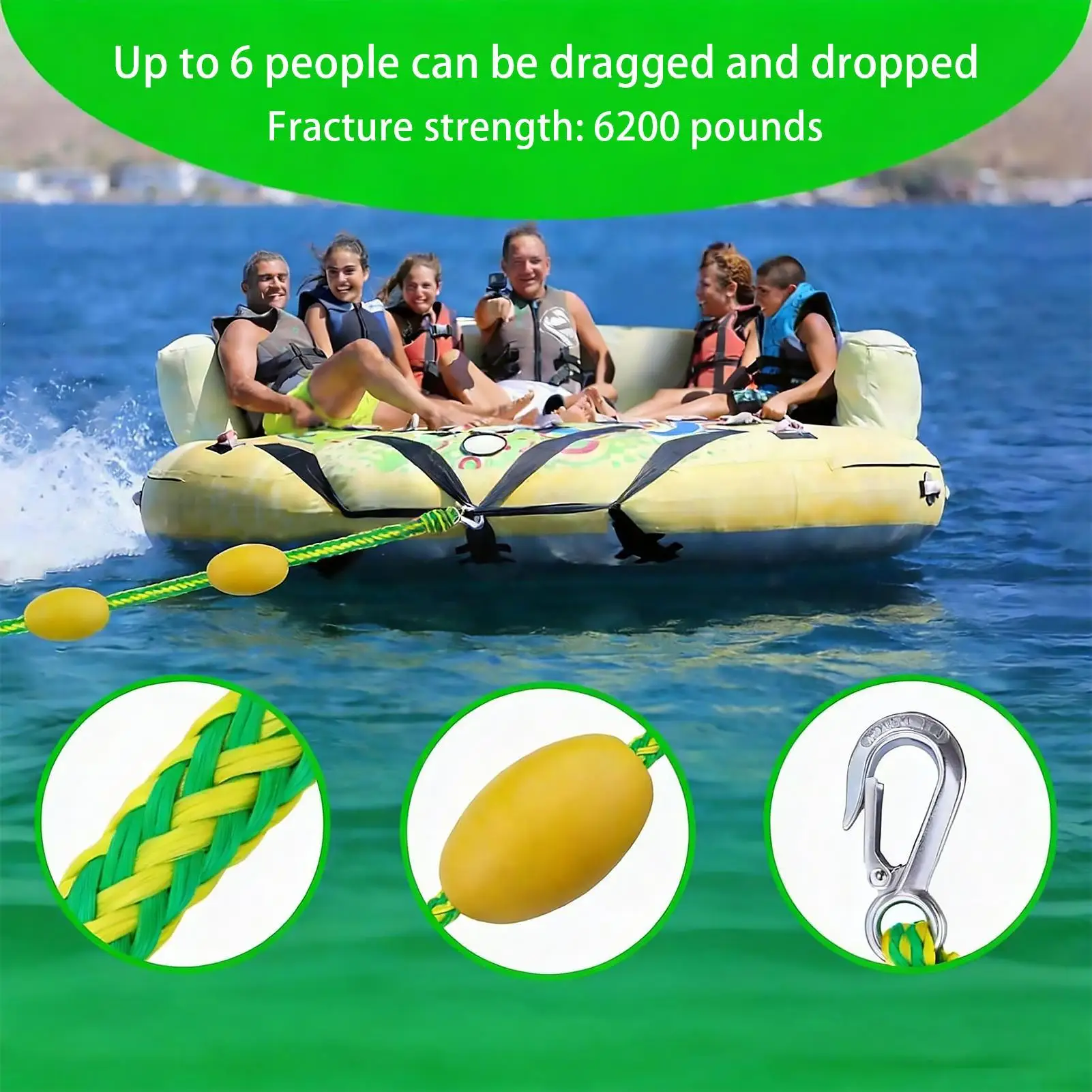 Boat Rope Heavy Duty Floating Harness 60FT Boat Tow Rope For Tubing For Water Sports Kayak Wakeboarding Fishing Drift Towing