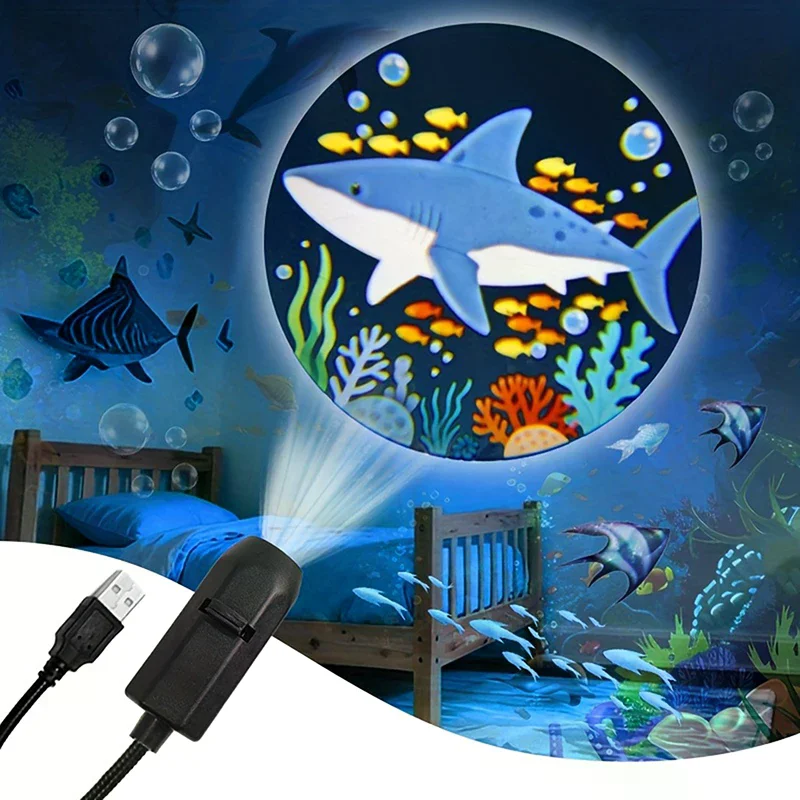 360-Degree Rotating LED Projection Light USB LED Projector LED USB Ocean Life LED Projection Lamp LED Projector With 10 Patterns