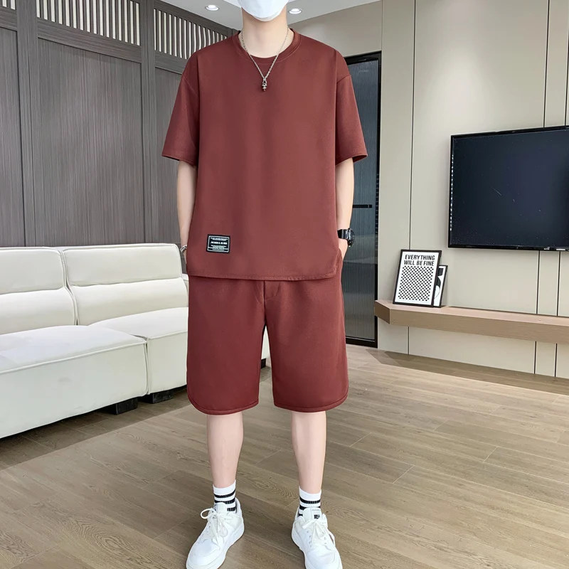 

New 2025 Summer Solid Color Men's Sets Casual Short Sleeve T-Shirts & Shorts Outwear Sports Top Tees + Pant Two Piece Tracksuits