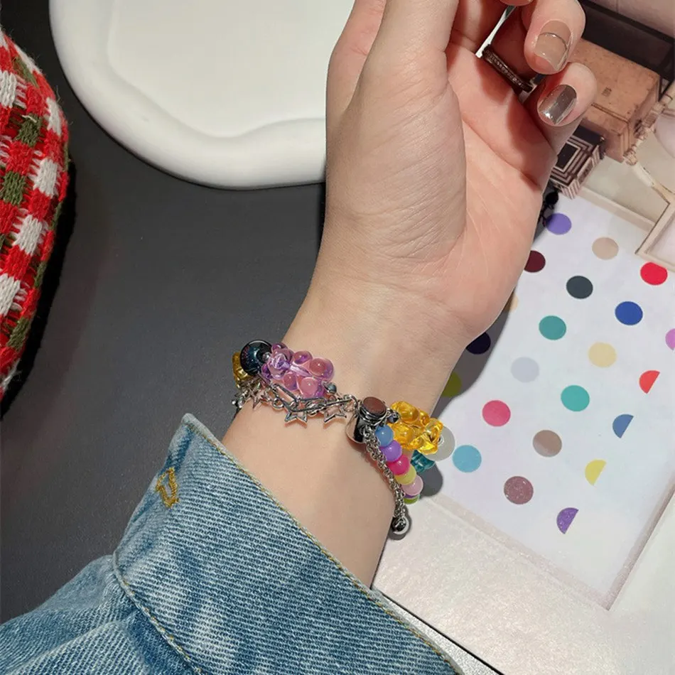 Strap For Xiaomi Mi Band 8 7 6 5 Watch Band For Miband 5/6/4/3 Fashion Y2K Resin Cute Bear Gummy Chain Metal Bracelet Wristband