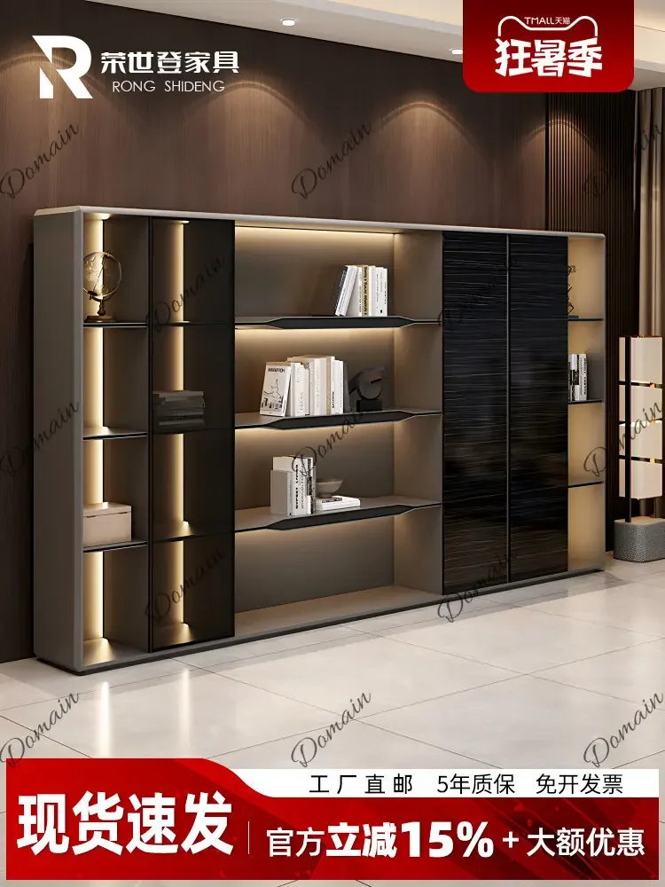 BJ Luxury Wooden Glass Door Bookcase, Executive Office Filing Cabinet For Boss, Modern Large Storage Shelf