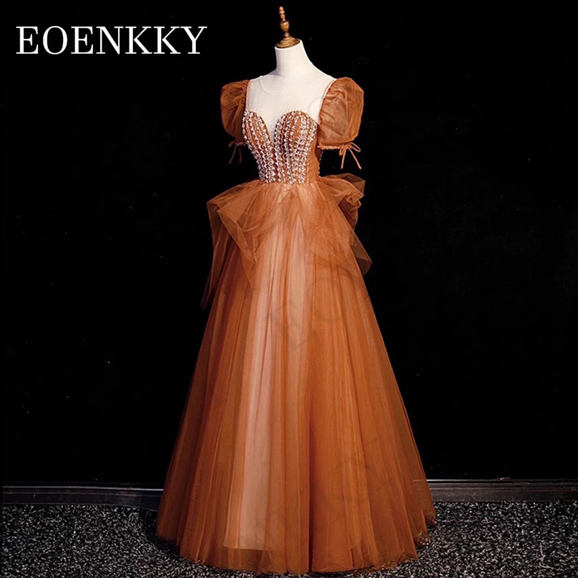 Robe de Rhligne A à manches bouffantes pour femmes, perles de luxe, robes de célébrité princesse en tulle, robes de soirée élégantes, 2024 Robe de bal de fin d'année à manches bouffantes 2024 Luxury  Robe de soirée pri