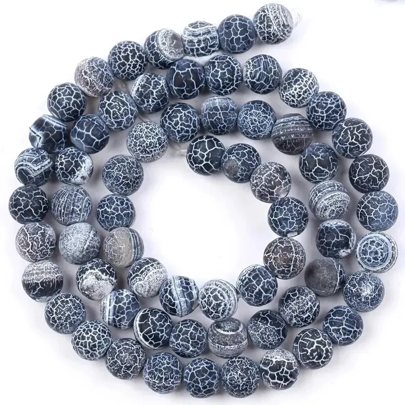 6-10mm Black Frost Crack Stone Circular Loose Smooth Beads Used for Jewelry Making DIY Bracelets and Necklaces