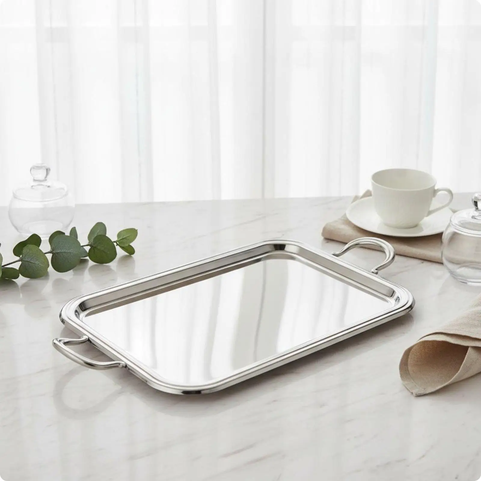 Rectangular Mirror Polished Metal Serving Platter for Afternoon Tea Dinner Party Festive Celebration Tray