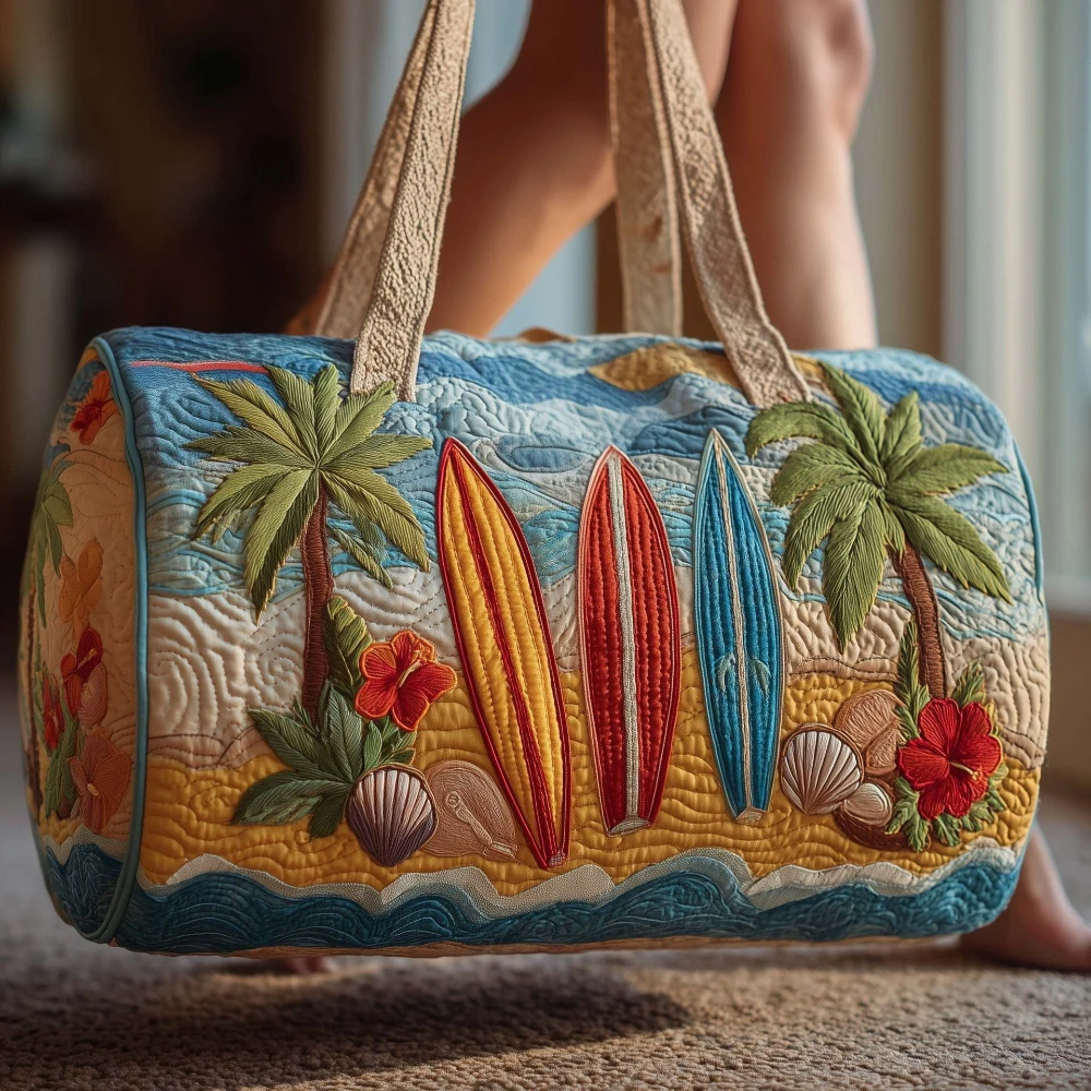 

3D Quilted Beach Duffle Bag for Men Women Y2K Embossed Print Seashell Palm Tree Vacation Carryall Travel Bag Summer Pool Tote