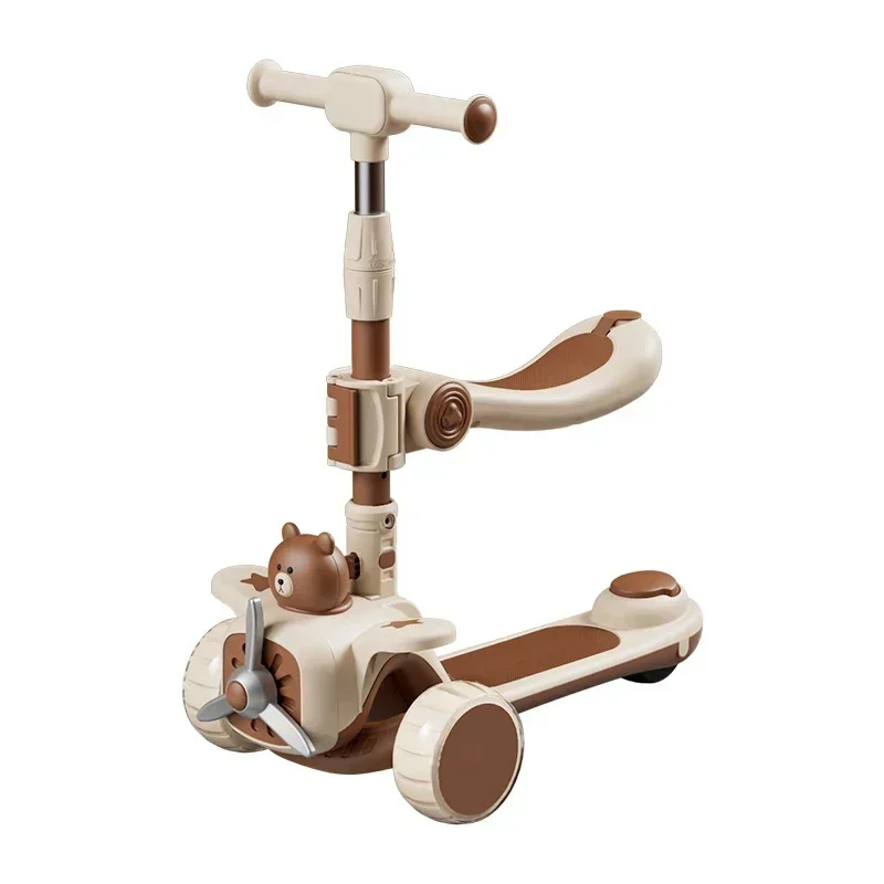 สกู๊ตเตอร์เด็ก Baby Walker Multi-Functional เด็กเหยียบสกู๊ตเตอร์ 3-in-1 เพลงสกู๊ตเตอร์พับสามารถนั่ง Pushed เหยียบสไลด์