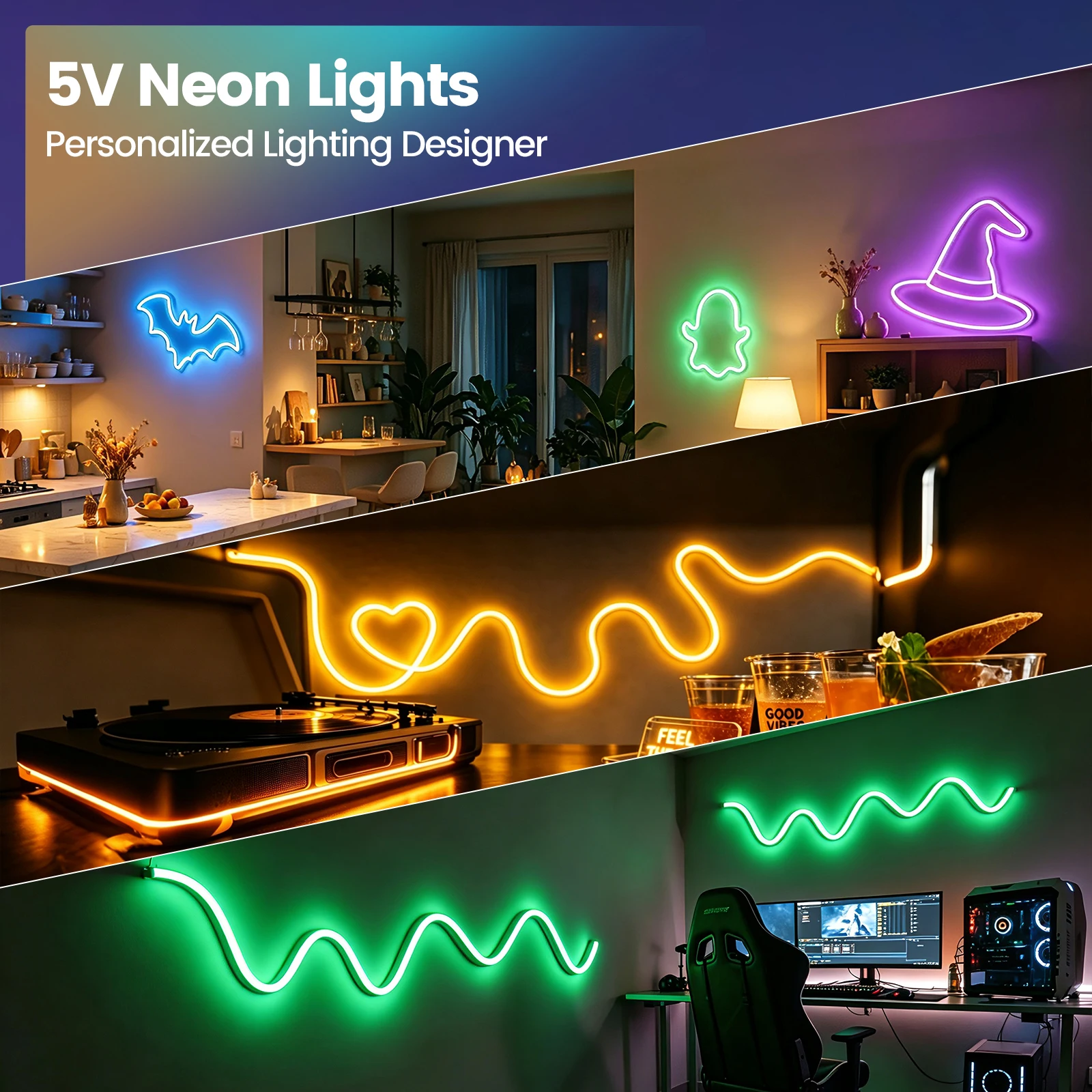 Dimmable 5V Neon LED Strip 2835 120LEDs/m Waterproof White Yellow Warm Red 8 Modes Sign Tape Home Garden Party  Linear Lighting