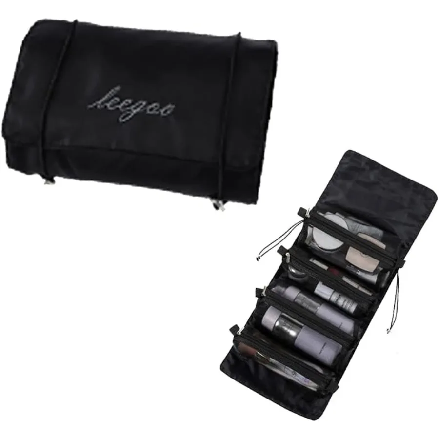 Roll Up Makeup Bag Hanging Toiletry Bag with 4 in 1 Detachable Design and 4 Removable Storage Compartments Ideal Travel Makeup