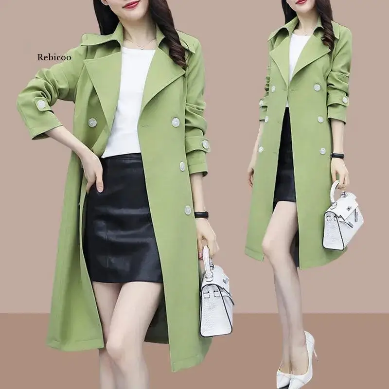 

2022 New Casual Thin Trench Coat Women British Style Outwear Mid Long Slim Windproof Coat Spring Female Windbreaker Coat
