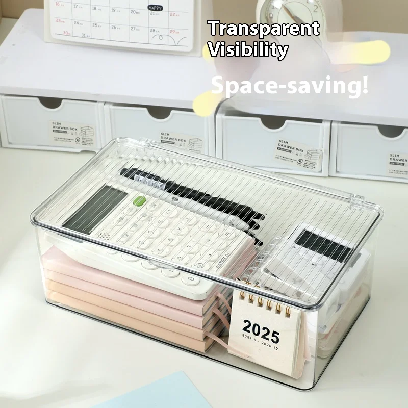 1PC Desktop Covered Storage Box Acrylic Box Cosmetic Organizer Office Desk Dustproof Large Capacity Storage Box