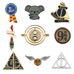 Classic Wizard Harries Metal Brooch Potters Academy Creative Snitch Magic Broom Digital Badge Cartoon Accessories for Kids Gift