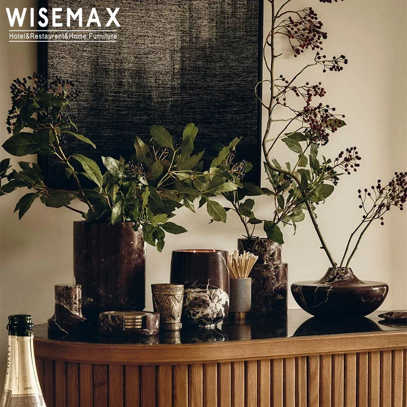 WISEMAX FURNITURE Home decoration artistic modern style marble flower vase greenery plants table vase set interior luxury decor