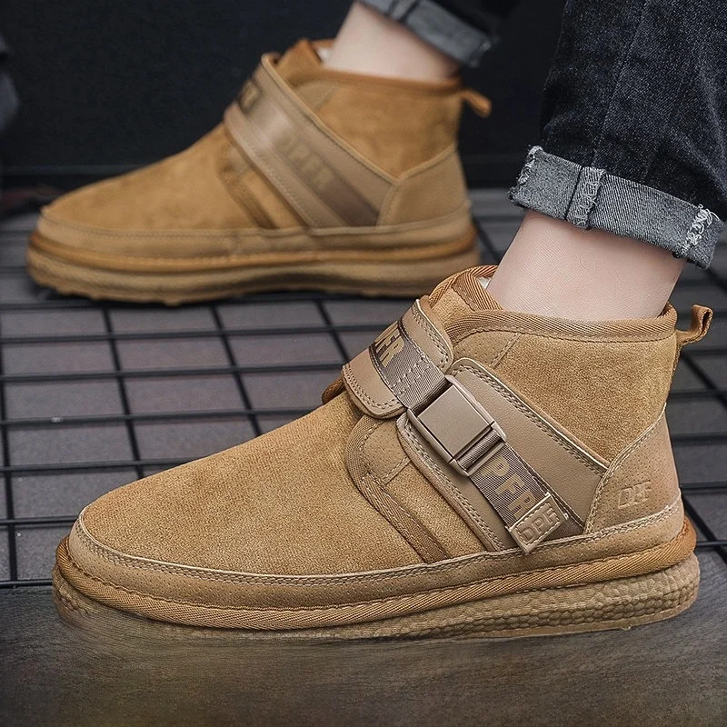 

Теплые мужские короткие ботинки на флисовой подкладке, осенне-зимние повседневные туфли с пряжкой, молодежная обувь на низком каблуке с круглым носком