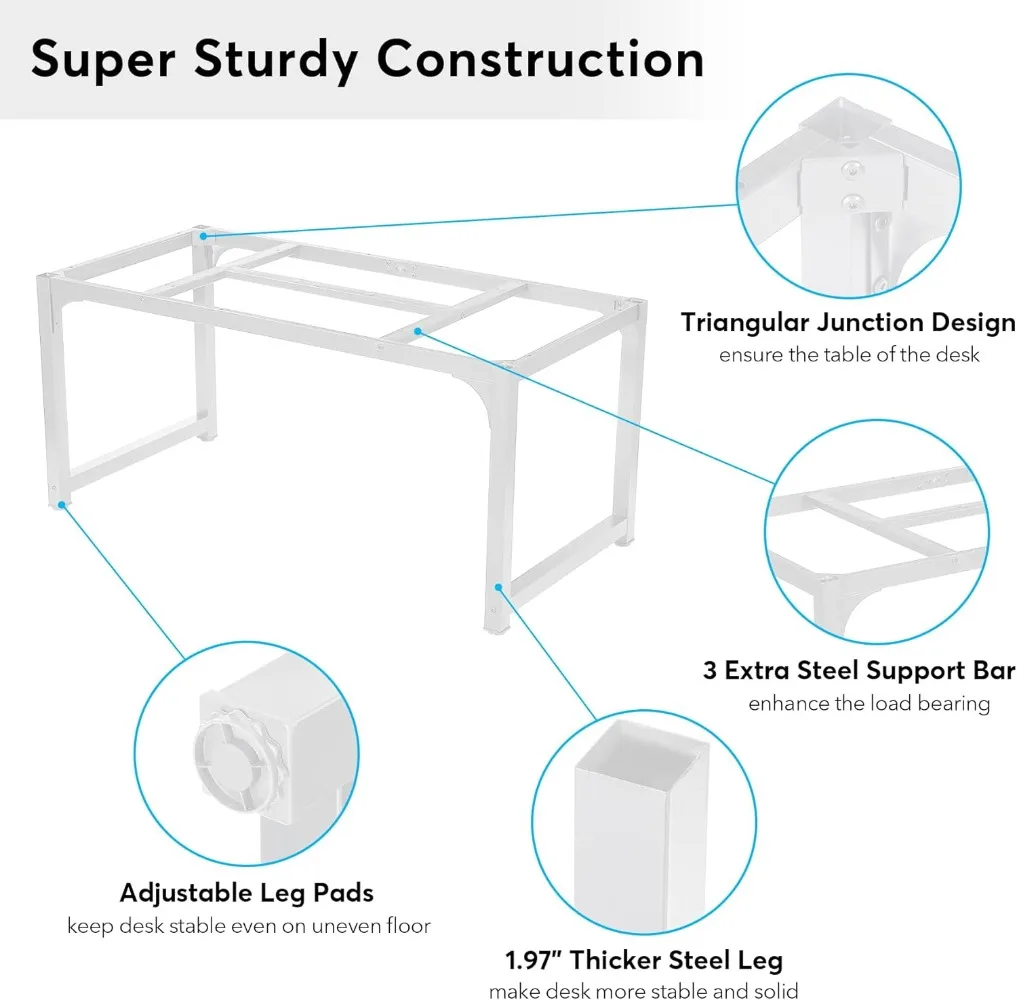 63 X 31.5 Inch Large Executive Office Desk Computer Table Study Writing Desk Workstation for Home Office, Spliced Desktop, White