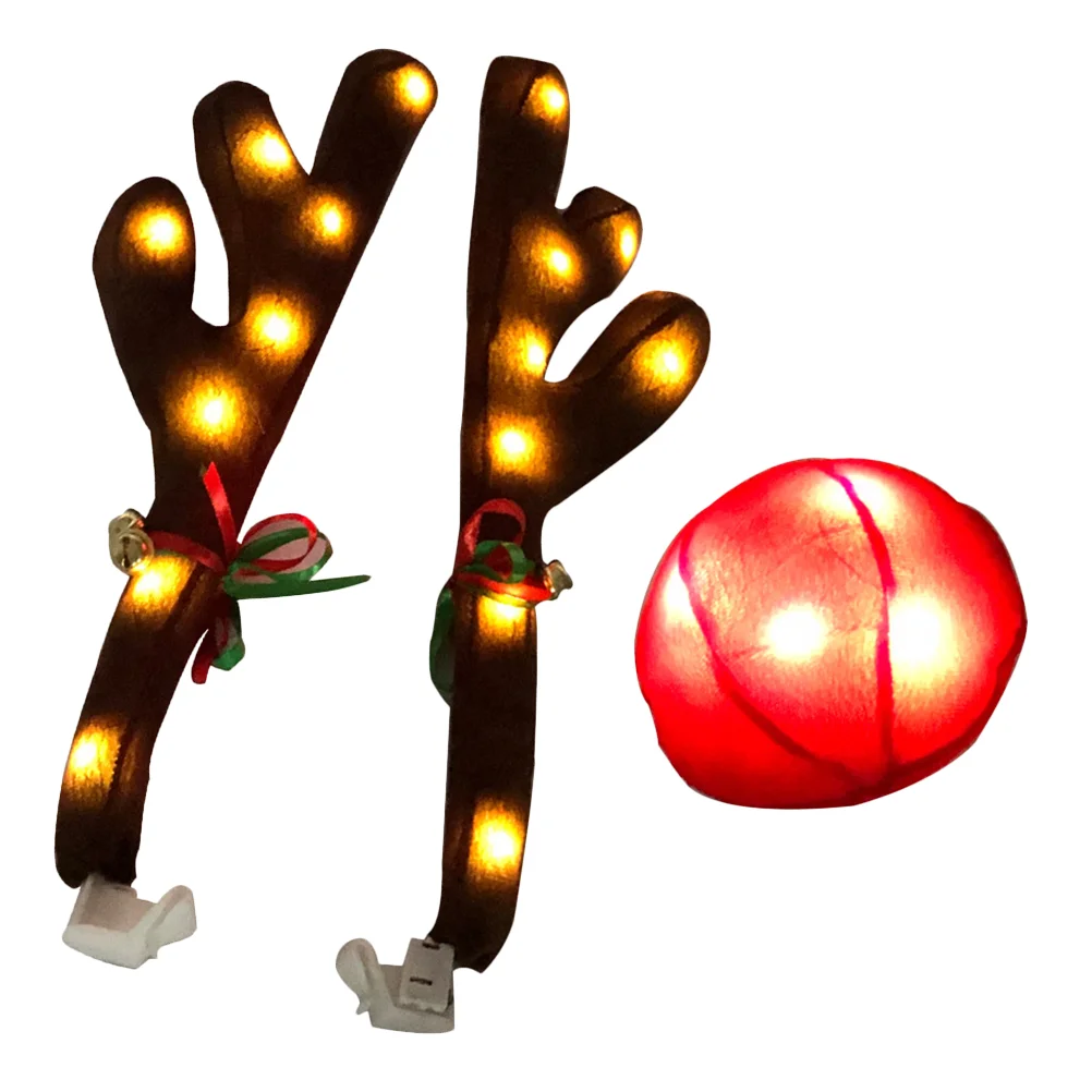 

Luminous Car Antlers Reindeer for Rudolph Kit Christmas Auto Accessories with Light Red Nose Cars