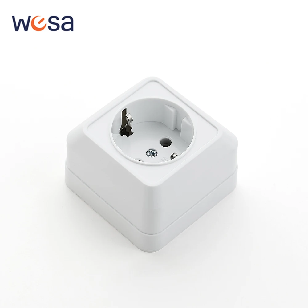 White Power Sockets EU Standard Wall Mounted Plugs Socket With Ground Flame Retardant Paint Plastic Classic Electrical Outlets