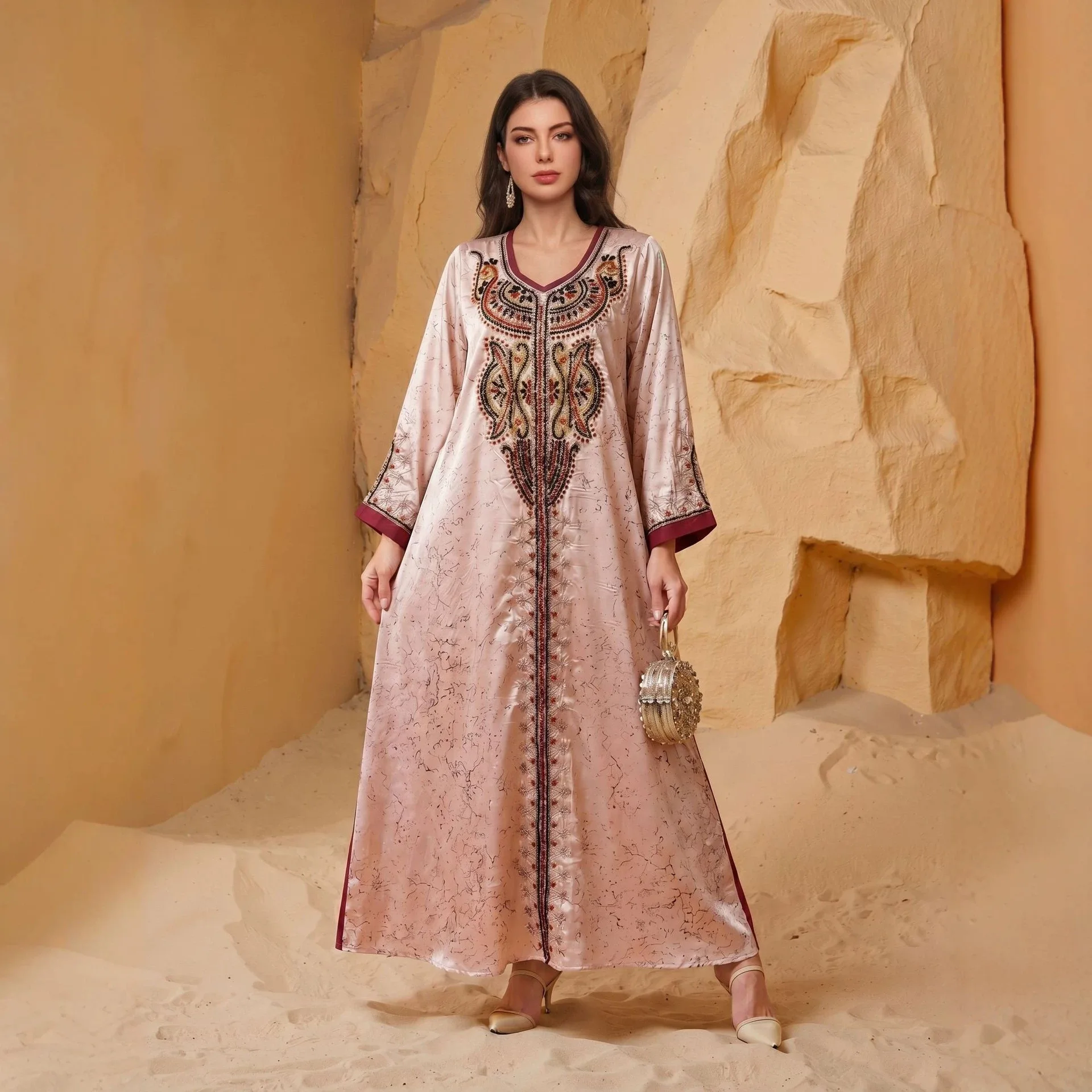 Eid Dress Beading Abaya Women Jalabiya Party Dresses Muslim Ramadan Sashes Islam Vestidos Arab Long Robe Morocco Dubai Kaftan