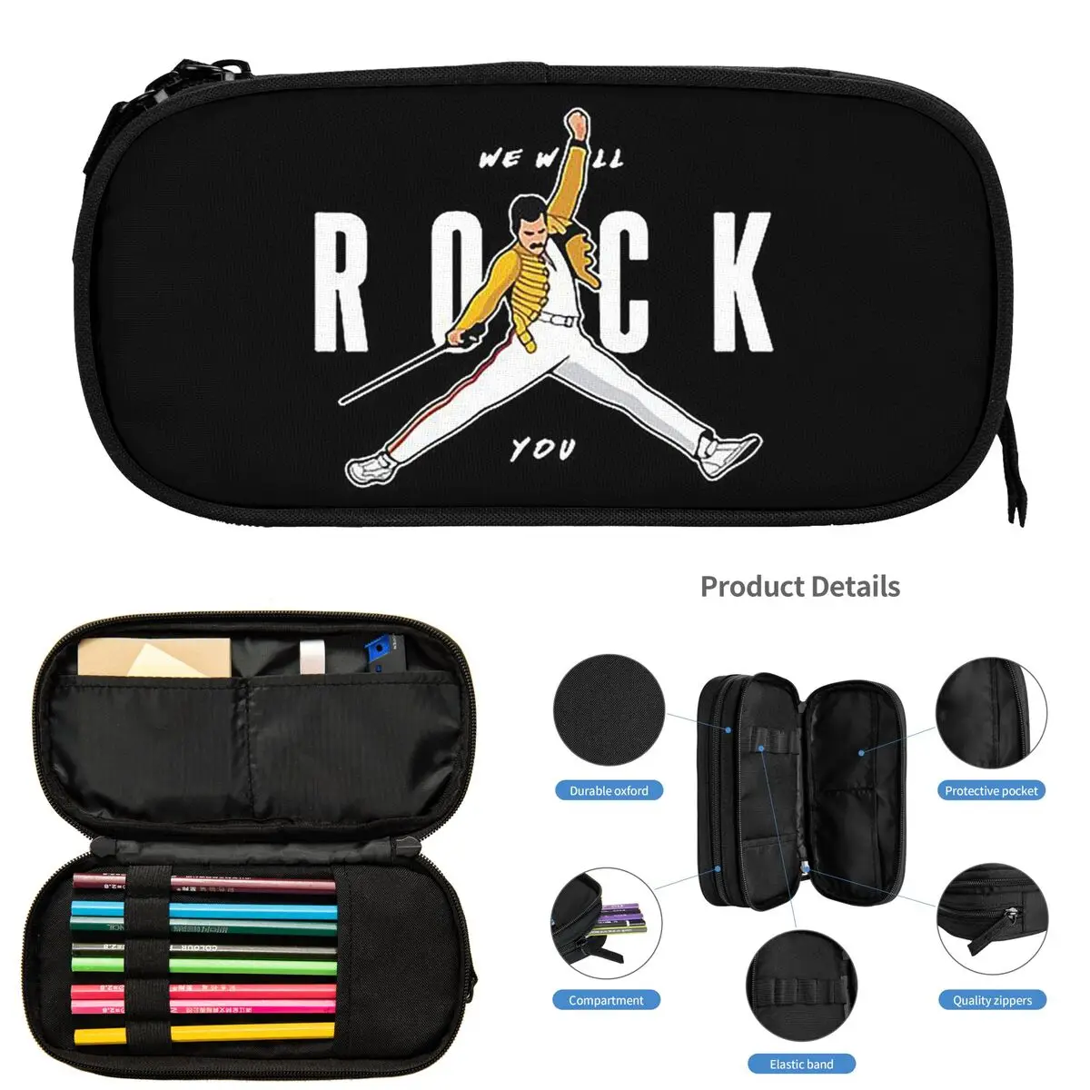 

We Will Rock You Freddie Mercury Pencil Cases for Students School Pen Box Pencil Bag Big Capacity Pencil Pouch Pen Holder