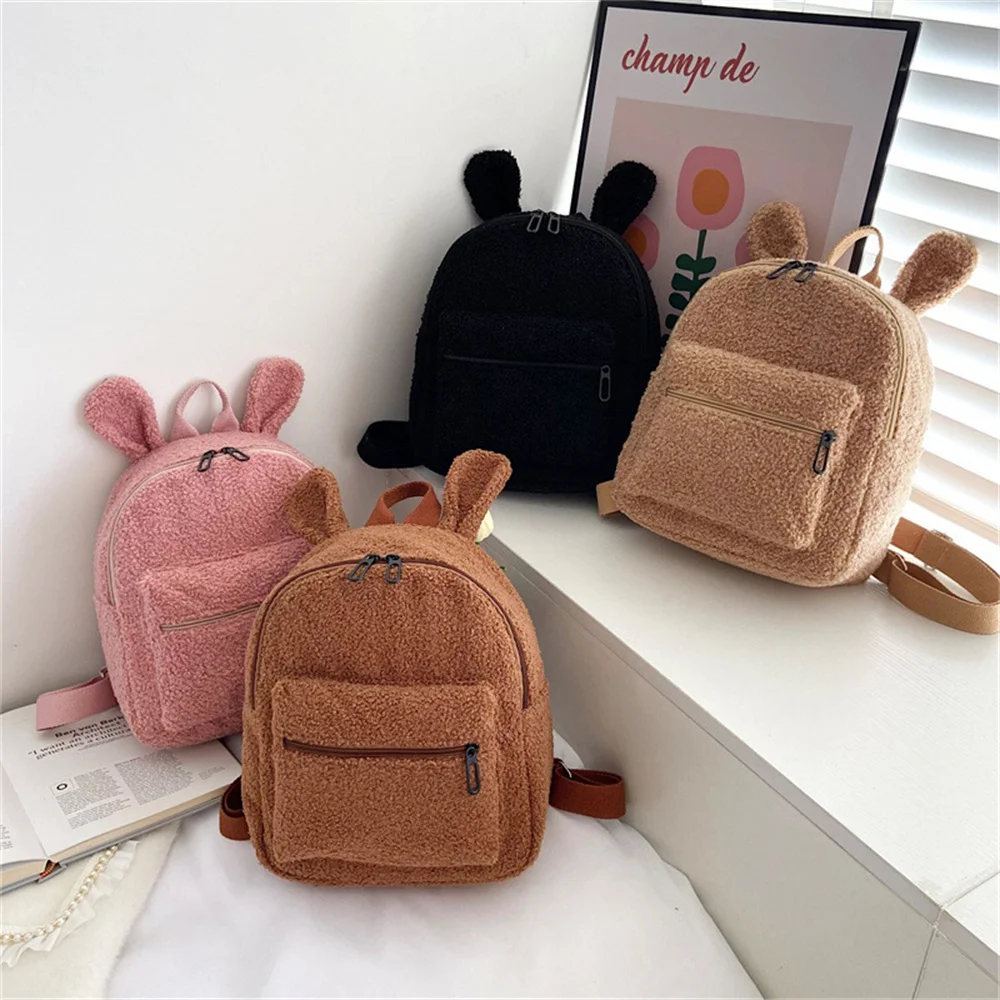 Personalized Name Rabbit Ears Plush Backpack Custom Boys Girl\'s Kindergarten Schoolbag Kids Outgoing Plush Snack Backpacks