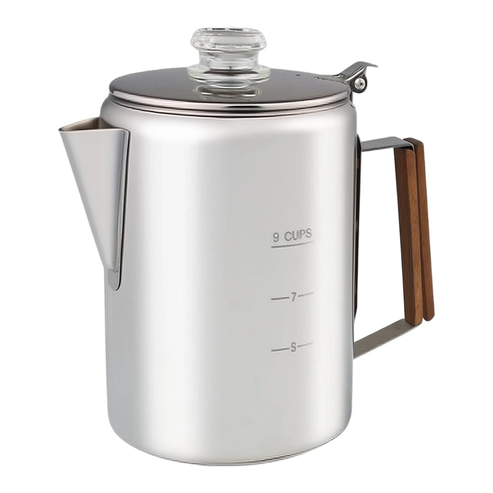 9 Cup Stainless Steel Coffee Percolator for Camping with Hardwood Handle and Even Heat Distribution on Any Stove