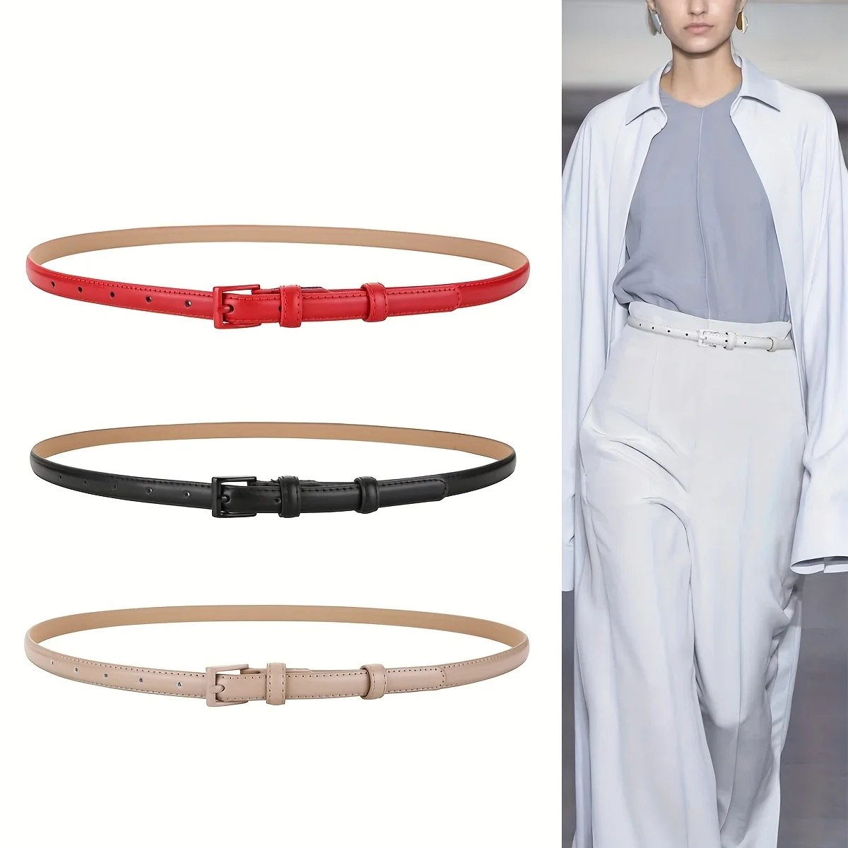 여성용 캔디 컬러 천연 가죽 벨트 - 슬림 미니멀리스트 허리 벨트, 청바지, 바지용, 패션 메탈 버클, 일상 캐주얼