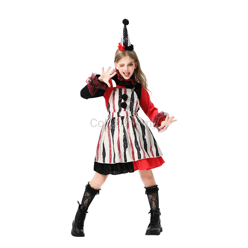 

Halloween Costumes for Child Printed Kids Clown Costume Funny Creep for Children's Day Dance Party Party Fancy Dress With Hat