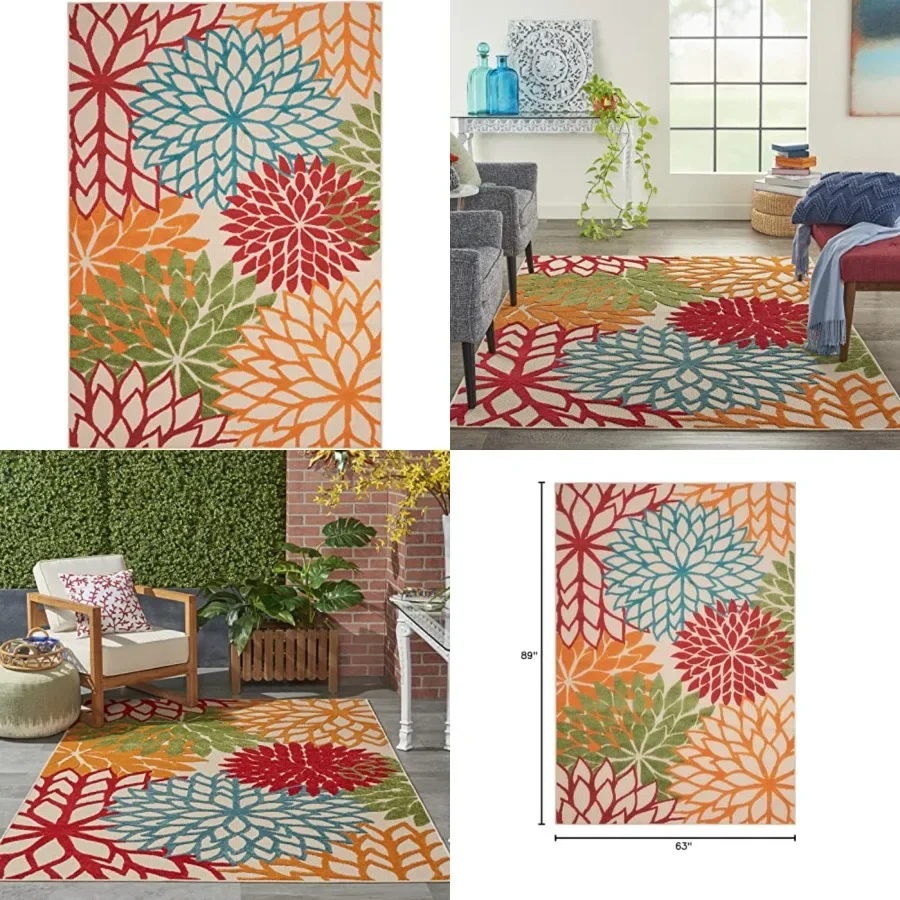 

Home Aloha Indoor/Outdoor 5'3 x 7'5 Area Rug, Tropical, Botanical, Easy Clean, Non Shedding, Bed Room, Living Room, Dining Room