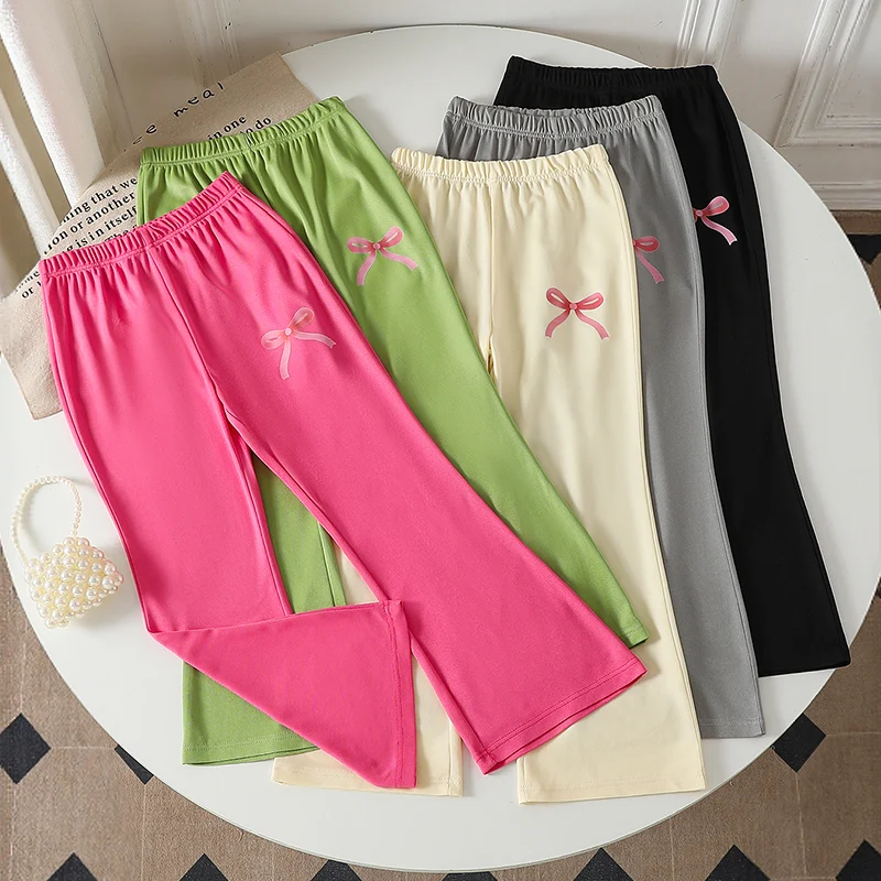 1/3 Piece Set Of Spring And Summer New Children's Bow Print Multi-color Bell Bottom Pants For Girls Fashionable And Cute Pants