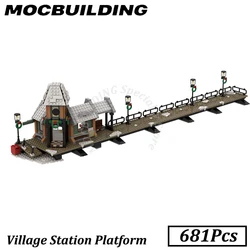 Village Train Station with Platform Model MOC Building Blocks Bricks Construction Toys Display Gifts Birthday Present