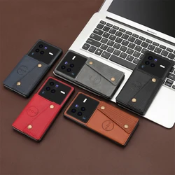 Magnet Button Buckle Case For Vivo X90 X80 X70 X60 X50 X30 X27 Pro V25E V25 Kickstand Card Slot Wallet Back Case Cover Funda