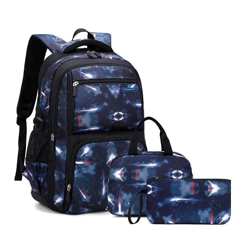 

Starry Sky Print Bookbag School Bag 3PCS Backpack for Boys Elementary Student Backpack with Lunch Box Pencil Case Set