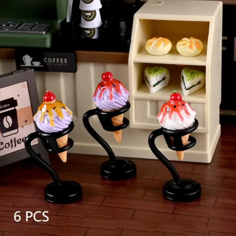 6 SZT. Miniaturowe Zabawki Kuchenne do Domku dla Lalek - Modele Dżemu i Lodów w Stożku, Dekoracja Domu, Zabawa dla Dzieci, Mikro Krajobraz, Ozdoby, Prezenty