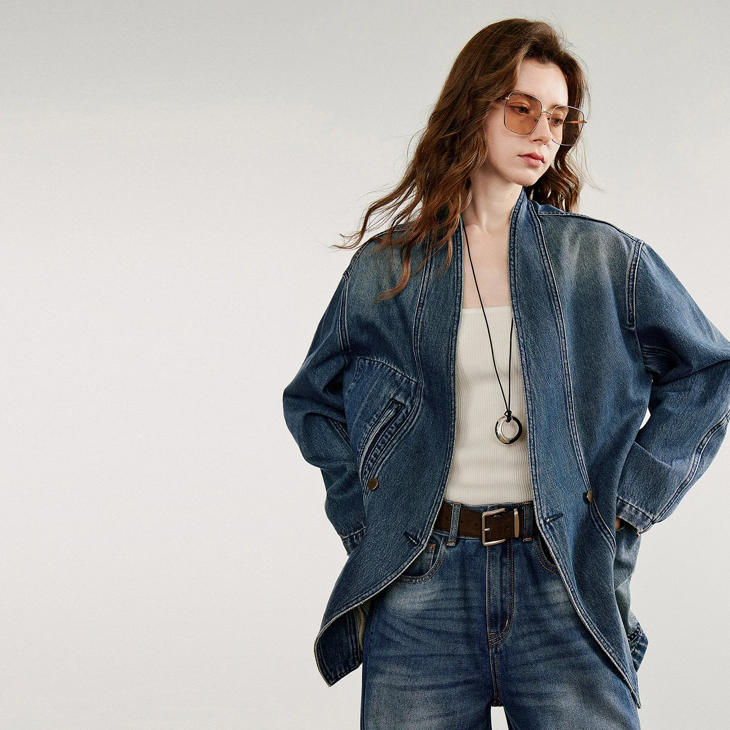 TOYOUTH femmes veste en jean décontractée 2025 automne nouveau rétro Streetwear col en V à manches longues veste manteau