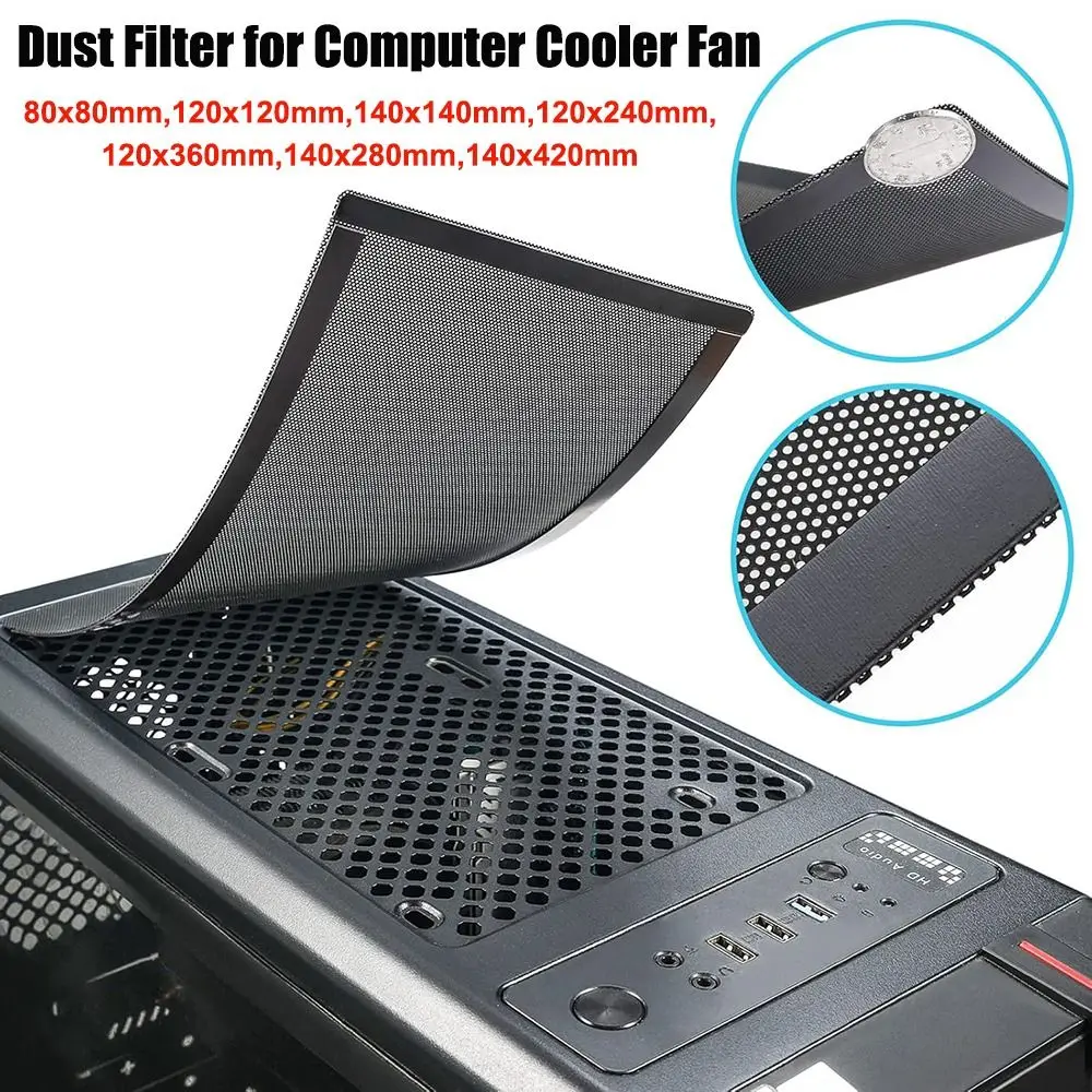 New PVC Dust Filter Cover Magnetic Frame 120mm/140mm PC Cooler Filter Black PC Fan Dust Mesh Computer Cooler Fan
