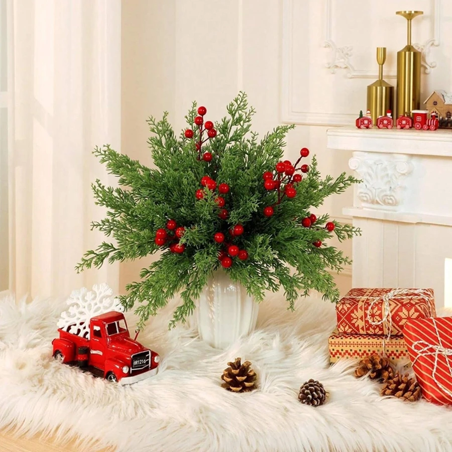 50 قطعة النباتات الاصطناعية هولي الفواكه الحمراء الصغيرة السنة الجديدة شجرة عيد الميلاد غرفة المنزل ساحة ديكور هدايا الزفاف مزيج الحلي