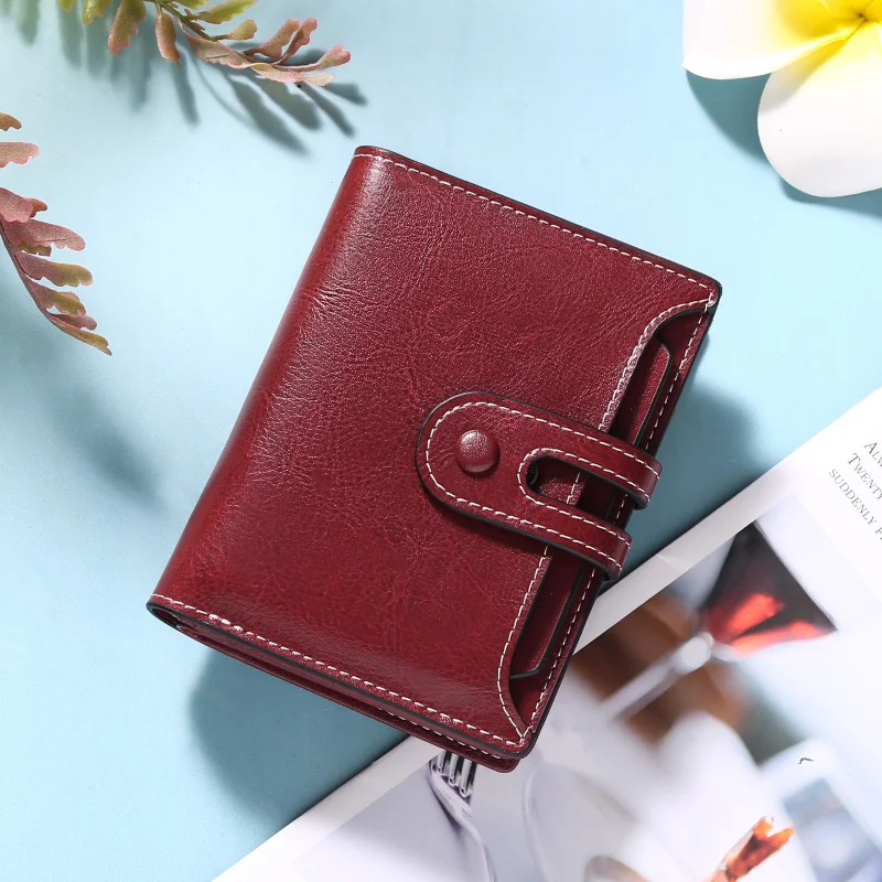 

Genuine Leather Wallet Women's Short Multi-functional Zipper Buckle Wallet Large Capacity Multi-functional Card Clip Zero Wallet