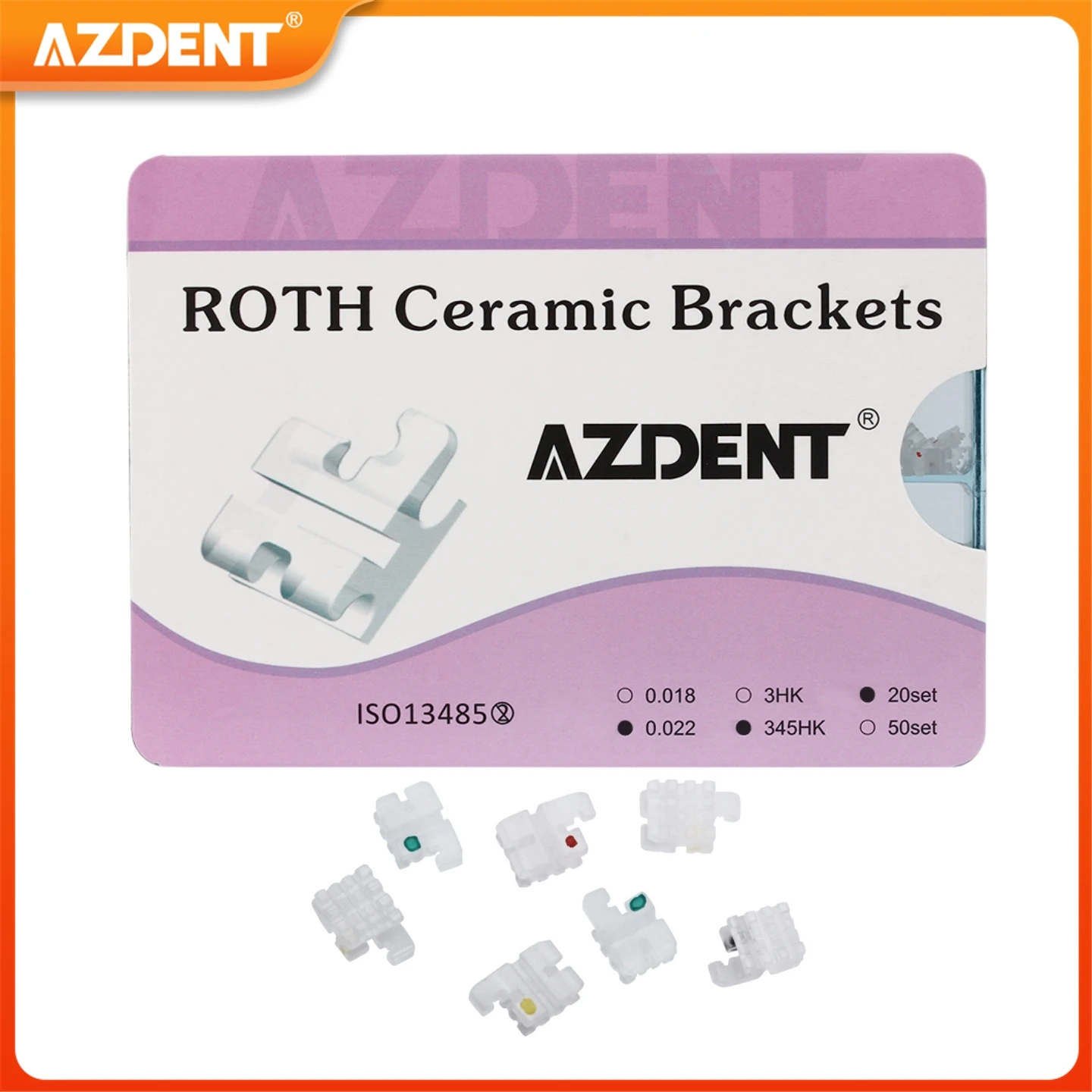 400pcs/Box Dental Brackets Ceramic AZDENT Orthodontic Braces Clear Mesh Base Split Roth/MBT 0.022 Hooks 345 Dentistry Tool