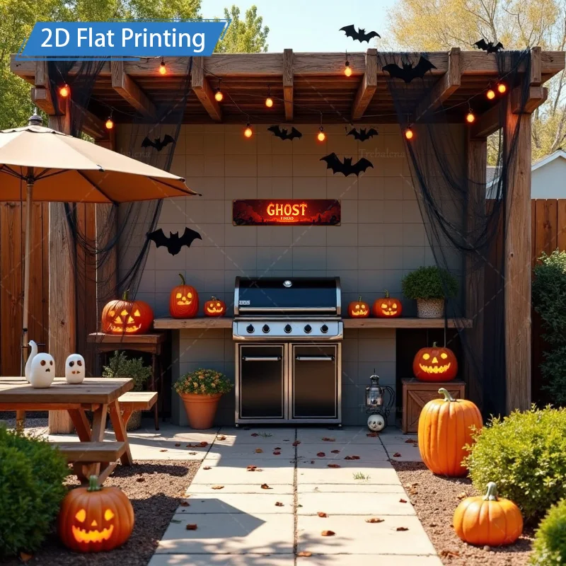 1 قطعة علامة معدنية ، 4x16 بوصة علامة شبح الهالوين Fihead ، طباعة مسطحة ثنائية الأبعاد ، ديكور الخفافيش اليقطين المخيف #5