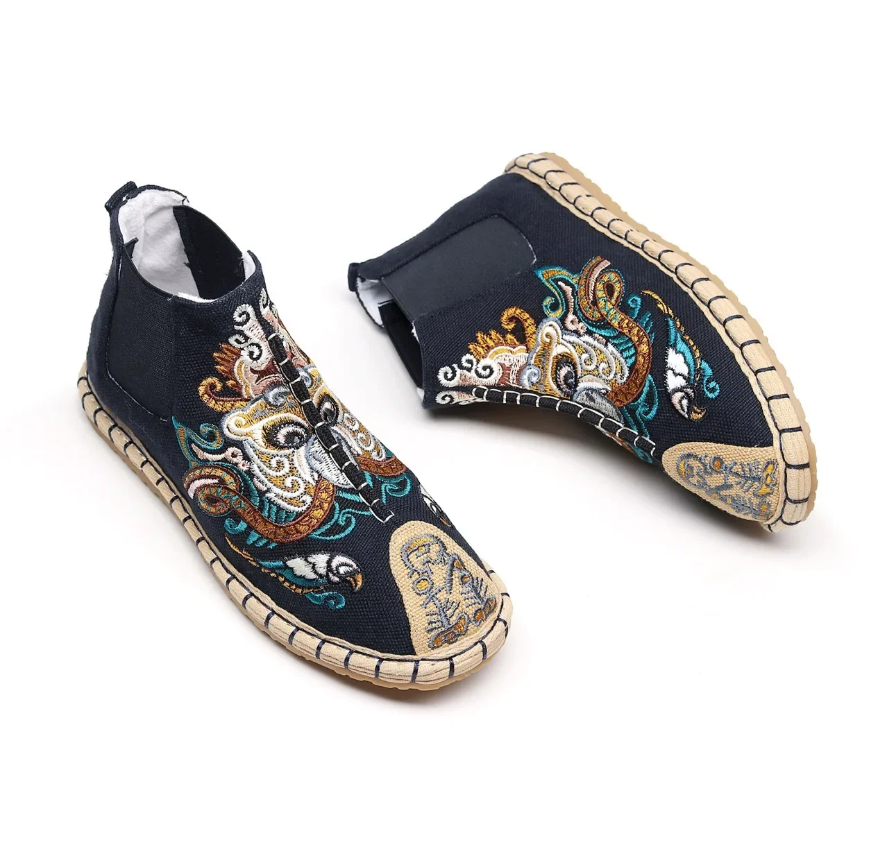 

Chinese style winter old Beijing cloth shoes men's lasagna retro velvet cotton shoes ethnic style embroidered short boots