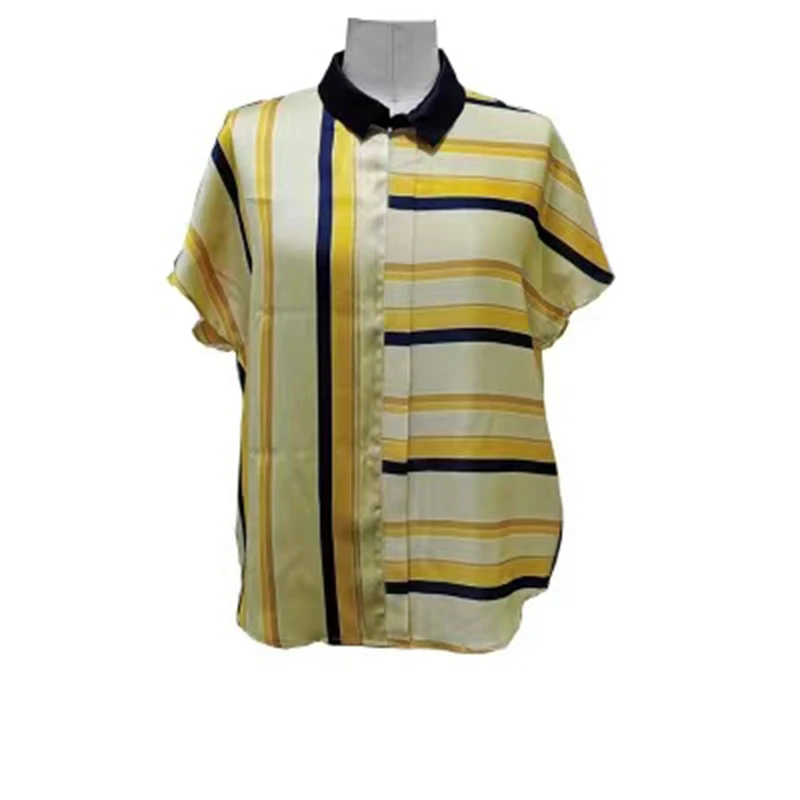 

Satin Silk Striped Bat Sleeve Women's Casual Shirt Home Wear