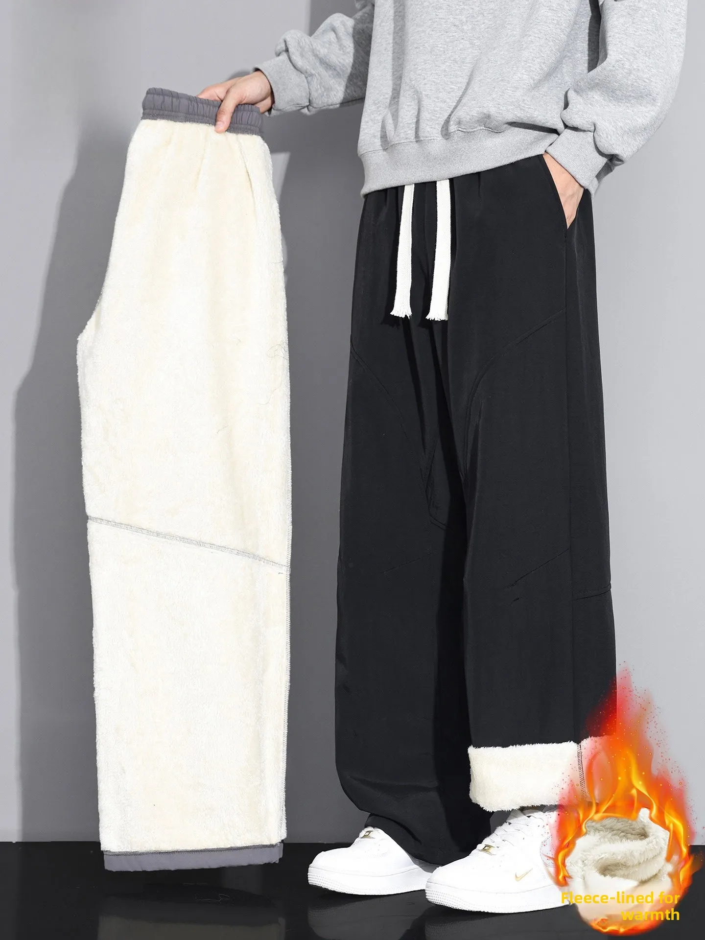 

Модные брендовые мужские повседневные брюки Nainilu с флисовой подкладкой, прямые брюки свободного кроя, осенне-зимние теплые спортивные универсальные длинные брюки свободного кроя