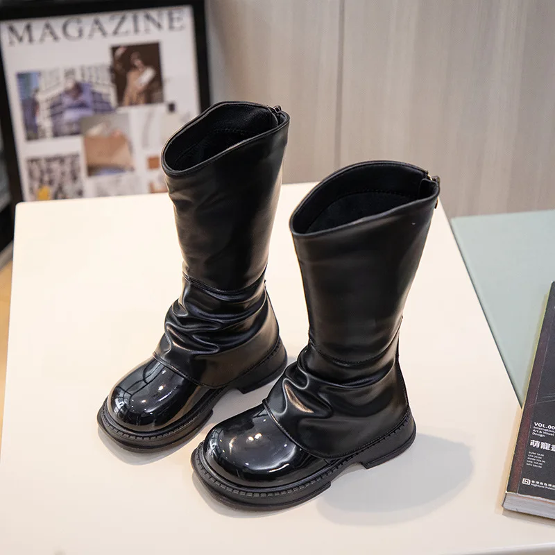 2023 New Simple Non-slip Children Fashion Versatile Soft Girls High Boots Chic PU Back Zipper Unique Elegant Kids Princess Boots