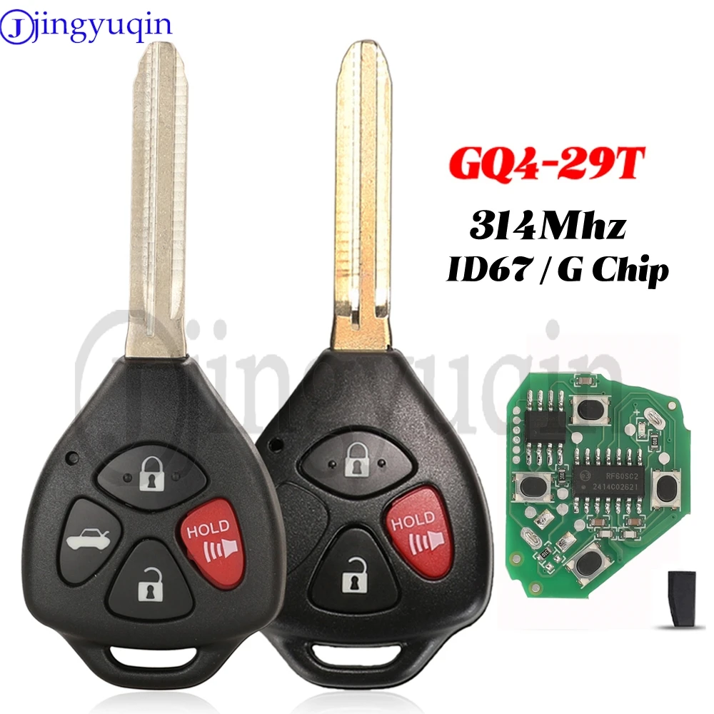 jingyuqin GQ4-29T Remote Car Key 314MHz ID67/G Chip For Toyota Camry RAV4 Venza Yaris TOY43 blade Fob 3/4 Buttons