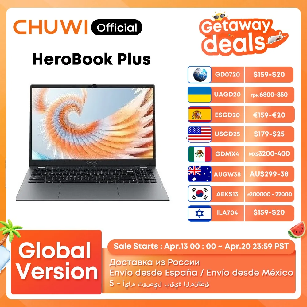 CHUWI HeroBook Plus Laptop 15.6" FHD Screen PC Intel Celeron N4020 UHD Graphics 8GB RAM 256GB SSD Windows 11 Notebook Computer