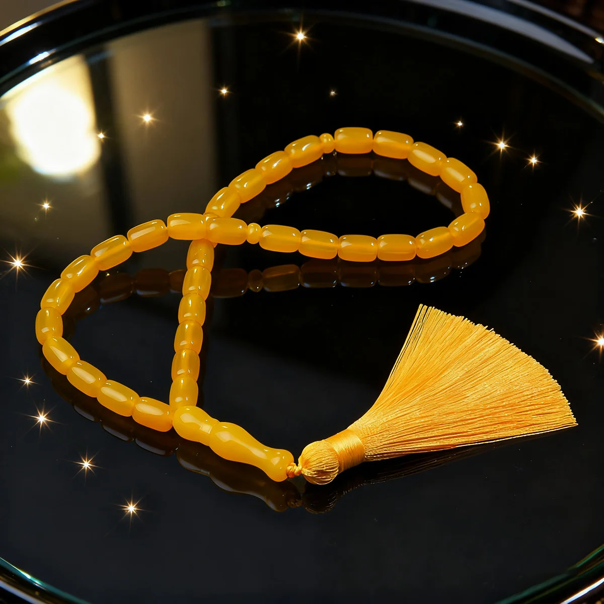 Yellow agate stone bracelet prayer pilgrimage prayer bead bracelet, yellow tassel pendant bracelet, Muslim prayer bead bracelet